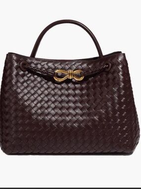 Verano hill Woven Leather Top-Handle Shoulder Bag in Dark Brown